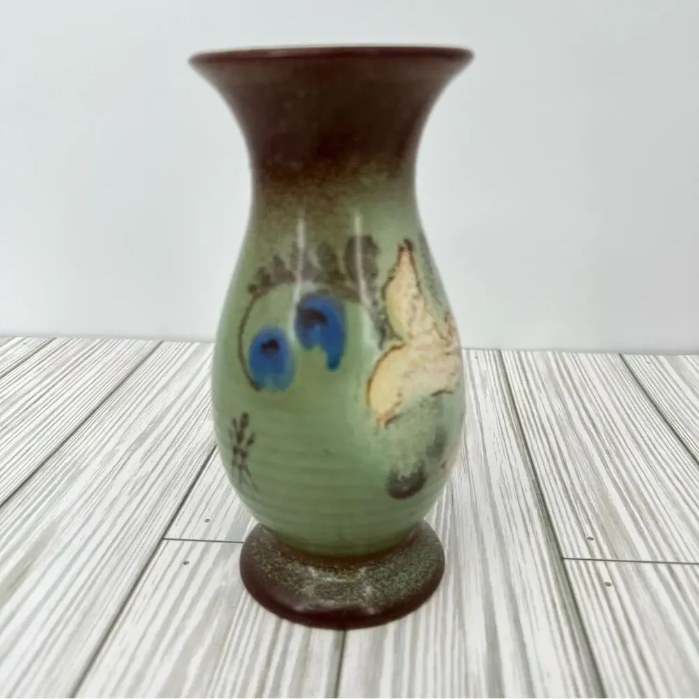 Bud Vase stoneware green brown floral glazed made in Germany